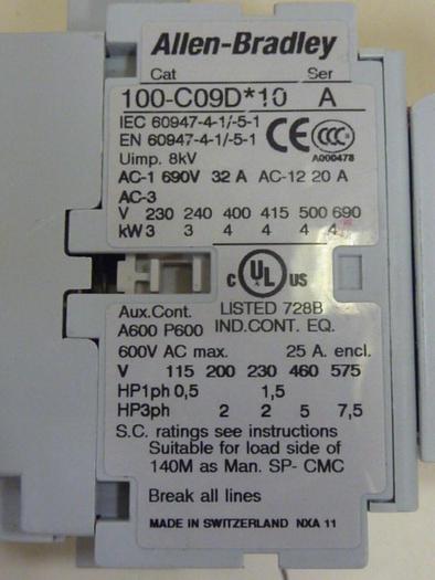 Used ALLEN BRADLEY Contactor 100S-C09DJ14C SER A #63657
