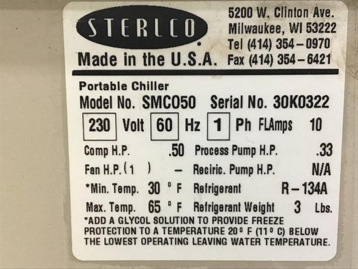 Used STERLCO 1/2 Ton Air Cooled Chiller SMCO50 Used