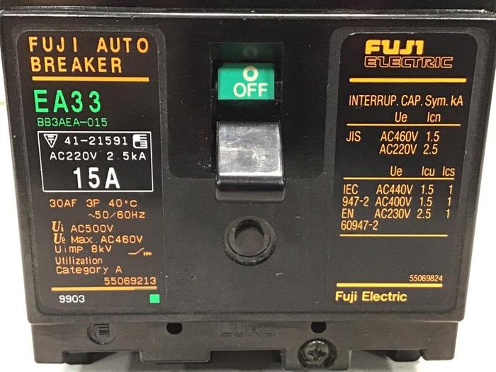 Used FUJI ELECTRIC 15 Amp Circuit Breaker EA33-15 Used