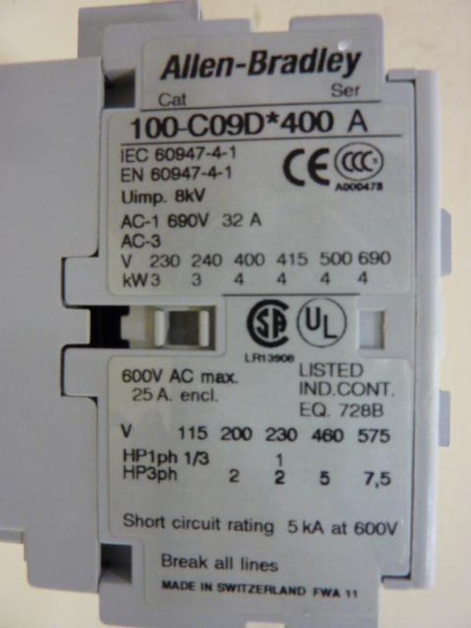 Used ALLEN BRADLEY Contactor 100-C09D.400 SER A Used