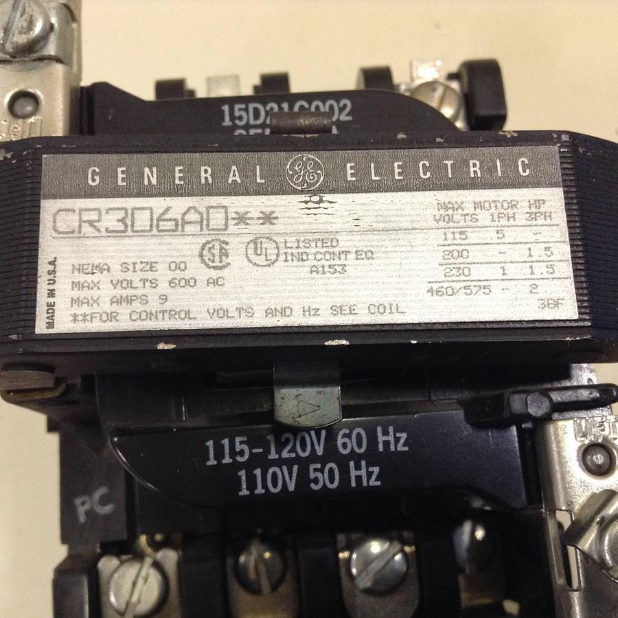 Used GENERAL ELECTRIC (G.E.) Motor Starter Size 00 CR306A0 USED