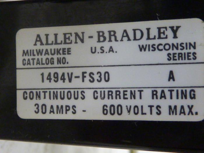 Used ALLEN BRADLEY 30 Amp Disconnect Switch 1494V-DS30 SER A #57426