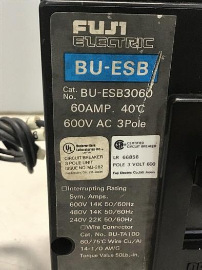 Used FUJI ELECTRIC 60 Amp Circuit Breaker BU-ESB3060 #127462