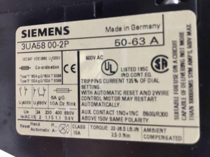 Used SIEMENS Overload Relay 3UA58 00-2P #98114