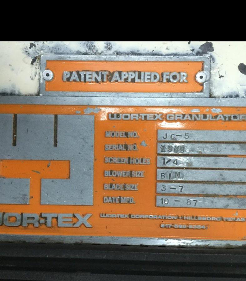 Used CONAIR WORTEX 5 HP Grinder / Granulator JC-5 #113647