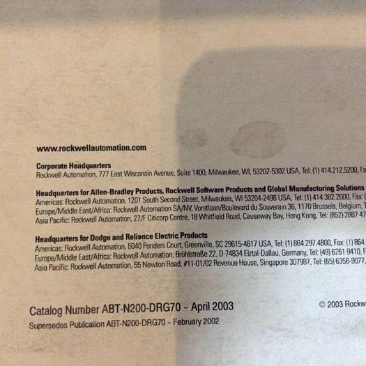 Used ROCKWELL Documentation Reference Guide ABT-N200-DRG70 #70759