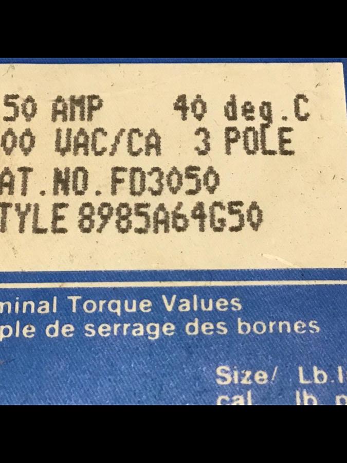 Used WESTINGHOUSE 50 Amp Circuit Breaker FD3050 USED