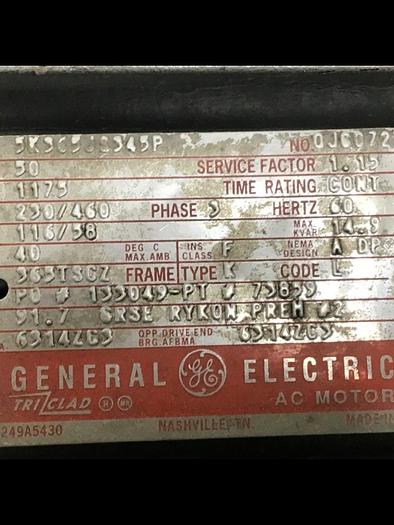 Used GENERAL ELECTRIC 50 HP Motor 5K365JS345P #122641