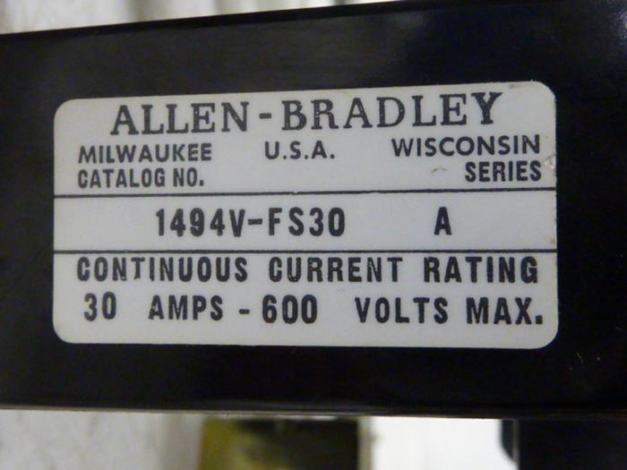 Used ALLEN BRADLEY 30 Amp Disconnect Switch 1494V-DS30 SER A #57432
