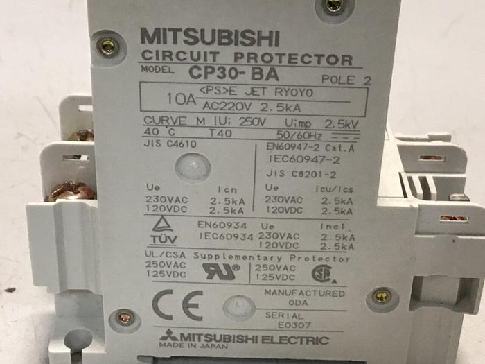 Used MITSUBISHI 10 Amp Circuit Protector CP30-BA-2P-10A #119644