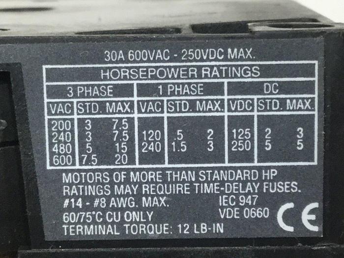 Used ALLEN BRADLEY 30 Amp Disconnect Switch 194R-NJ030P3 #102763