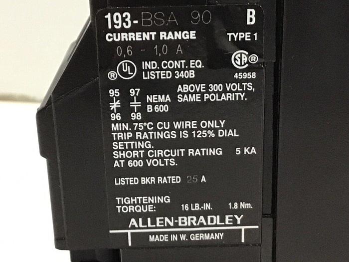 Used ALLEN BRADLEY Overload Block 193-BSA90 SER B USED