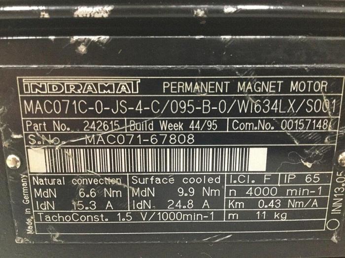 Used INDRAMAT Servo Motor MAC071C-0-JS-4-C/095-B-0/WI634LX/S001 Used
