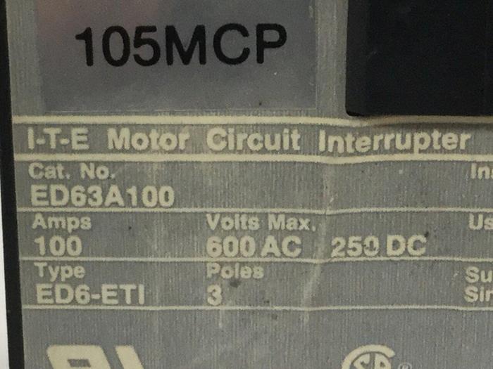 Used SIEMENS 100 Amp Circuit Breaker ED63A100 USED
