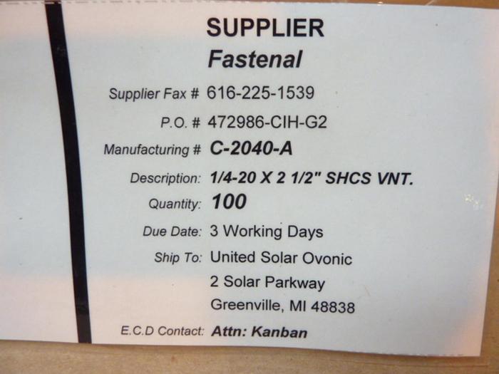 U-C COMPONENTS Socket Head Cap Screw C-2040-A #41283