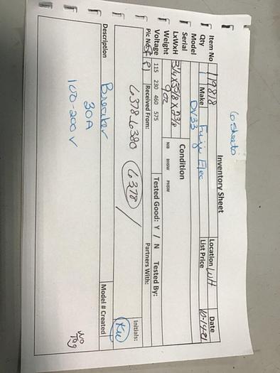 Used FUJI ELECTRIC 30 Amp Circuit Breaker DV33-30 #119818