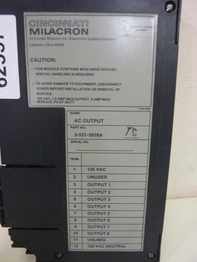 Used CINCINNATI MILACRON AC Output Module 3-531-3839A #62557