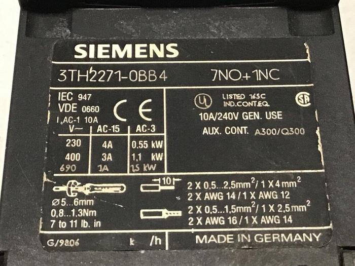 Used SIEMENS Contactor 3TH2271-0BB4 #133207