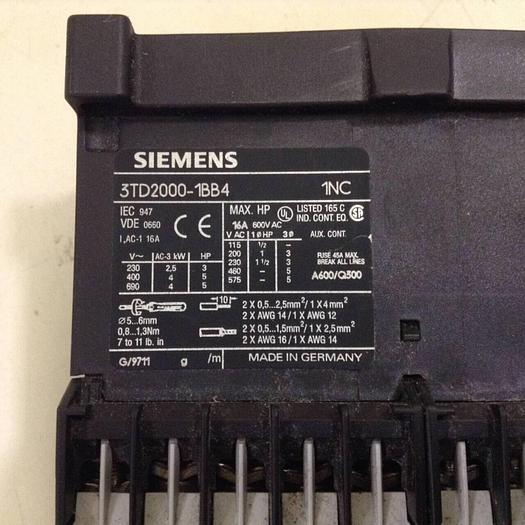 Used SIEMENS Reversing Contactor 3TD2000-1BB4 #76177