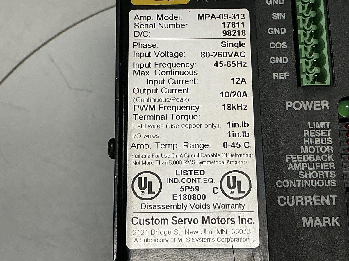 Used CUSTOM SERVO MOTORS MPA-09-313