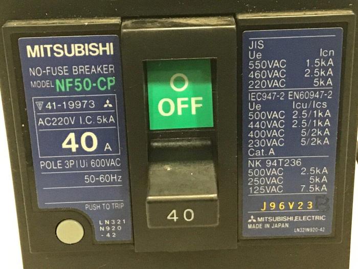Used MITSUBISHI 40 Amp Circuit Breaker NF50-CP-40 #125100