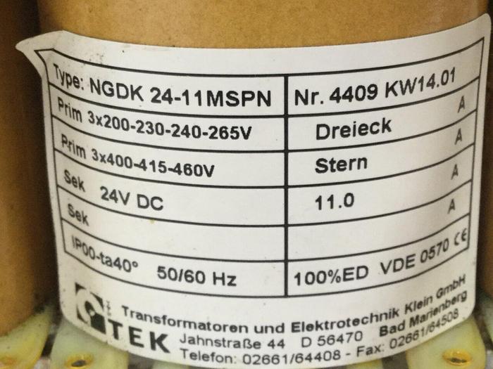 Used TEK ELECTRIC Transformer NGDK-24-11MSPN #100929