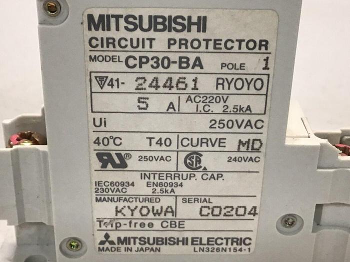 Used MITSUBISHI 5 Amp Circuit Protector CP30-BA-1P-5A #119602