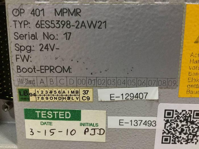 Used VAN DORN Operator Panel 6ES5 398-2AW21 Used