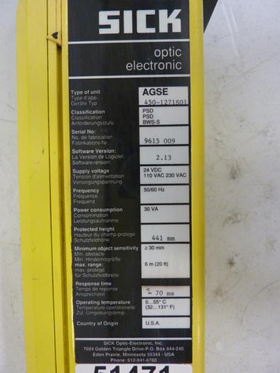 Used SICK OPTIC ELECTRONIC Light Curtain AGSE 450-1271S01 #51471