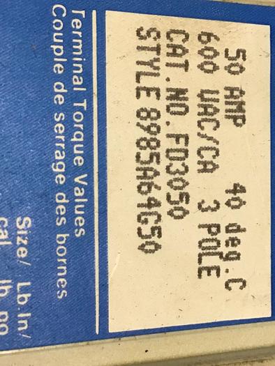Used WESTINGHOUSE 50 Amp Circuit Breaker FD3050 #139595