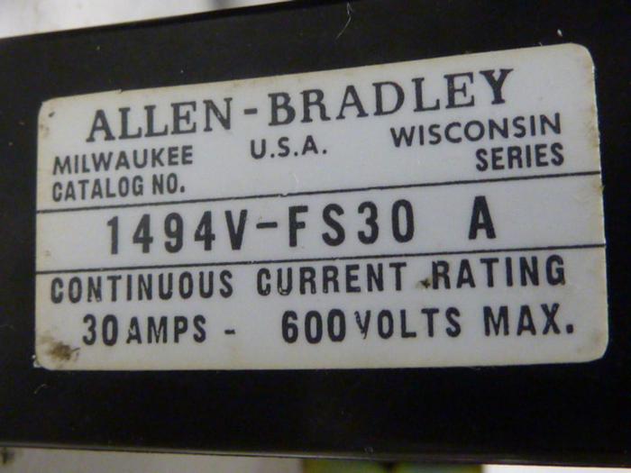 Used ALLEN BRADLEY 30 Amp Disconnect Switch 1494V-DS30 SER A #57419