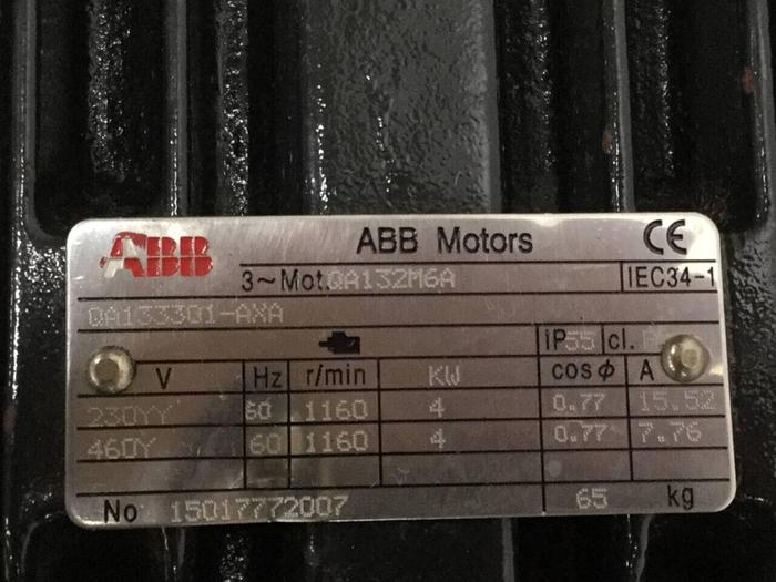 Used ABB 5 HP Motor QA132M6A USED