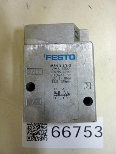 Used FESTO Solenoid Valve MFH-3-1/8-S #66753