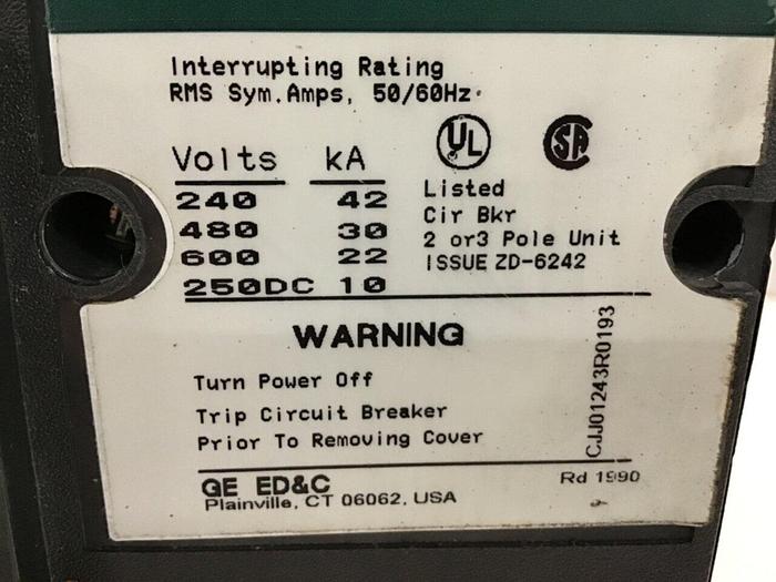 Used GENERAL ELECTRIC / GE 400 Amp Circuit Breaker TJJ436400 USED