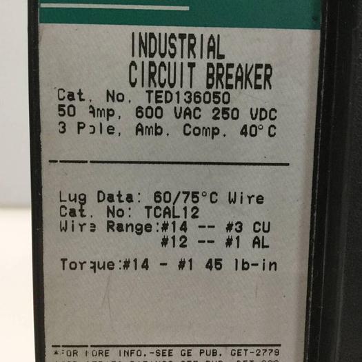 Used GE 50 Amp Circuit Breaker TED136050 #93853