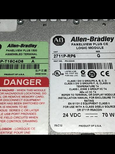 Used ALLEN BRADLEY Panelview Display 2711P-RDT15C #135431