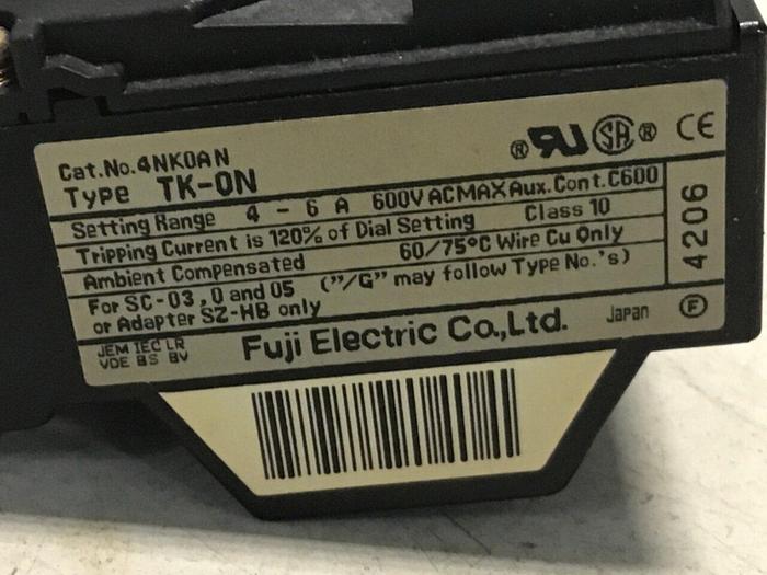 Used FUJI ELECTRIC Overload Relay TK-ON 4NKOAN #124708