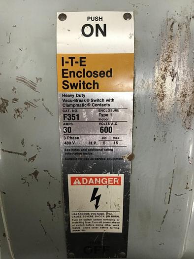 Used SIEMENS 30 Amp ITE Heavy Duty Vacu-Break F-351 #127053