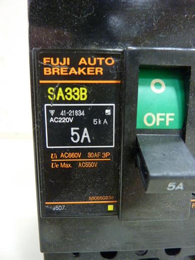 Used FUJI ELECTRIC 5 Amp Circuit Breaker SA33B-5 #60722