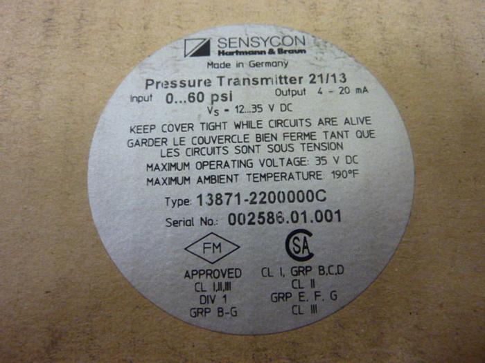 SENSYCON Pressure Transmitter 13871-2200000C #60269