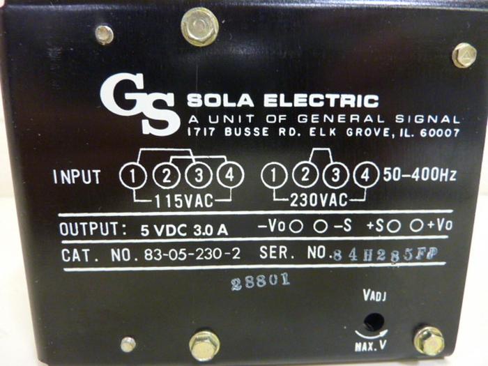 Used SOLA ELECTRIC Power Supply 83-05-230-2 #54588