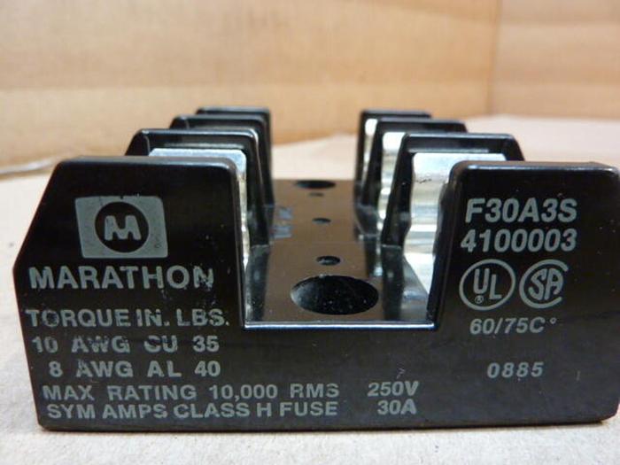 Used MARATHON 30 Amp Fuse Holder F30A3S #29894
