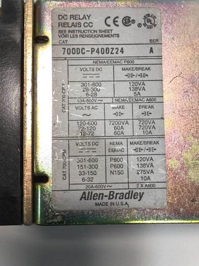 Used ALLEN BRADLEY DC Relay 700DC-P400Z24 #92916