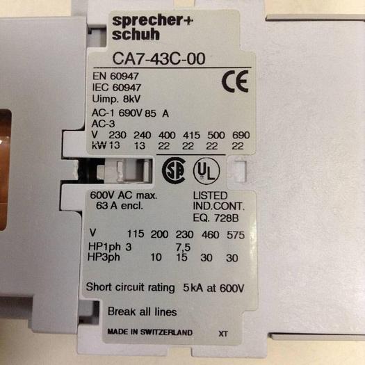 Used SPRECHER & SCHUH Contactor CA7043C-00 #84578