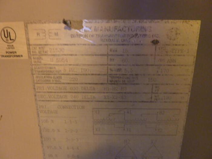 Used REX 15 kVA Transformer B15JC #32034