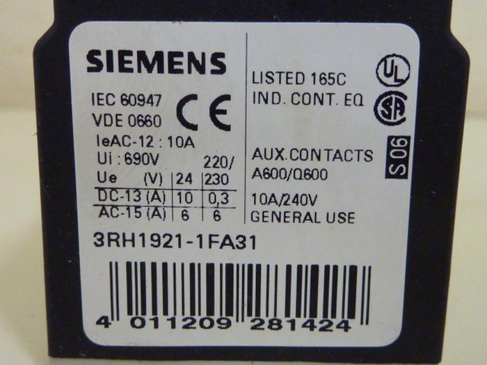 Used SIEMENS Contact Block 3RH1921-1FA31 #55553