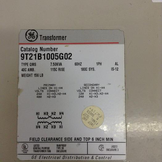 Used GENERAL ELECTRIC / GE 7.50 kVA Transformer 9T21B1005G02 Used