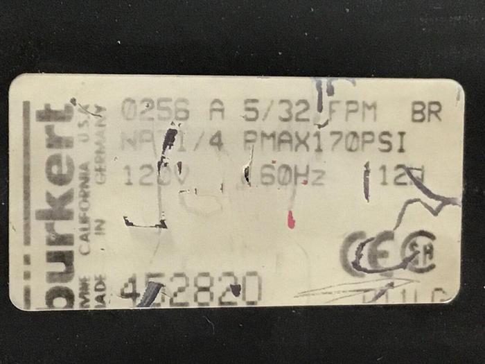 Used BURKERT EASY FLUID CONTROL Solenoid Valve 0256 A 5/32 FPM BR #125473