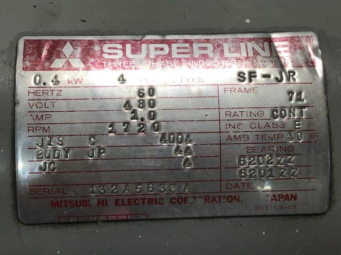 Used MITSUBISHI Motor 1/2 HP SF-JR 1.0 AMP #120443
