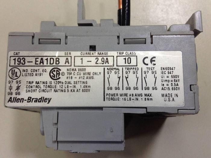 Used ALLEN BRADLEY Overload Relay 193-EA1DB SER A #86053